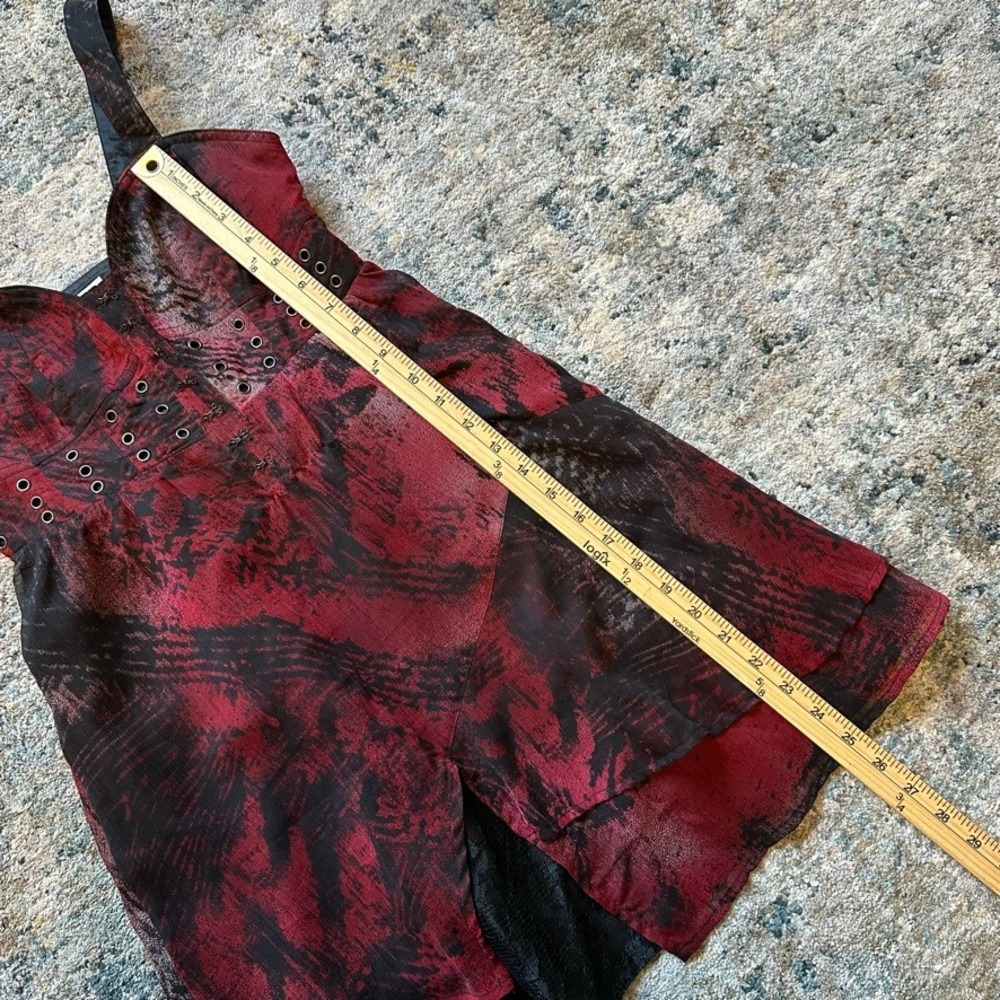 Vintage Y2K Red Black Abstract Print Whimsygoth Mini Dress Grunge Lace Sz 1 XS - Picture 10 of 10